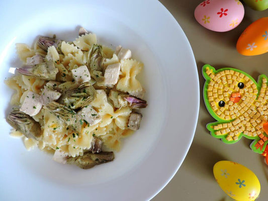 Farfalle con pesce spada e carciofi