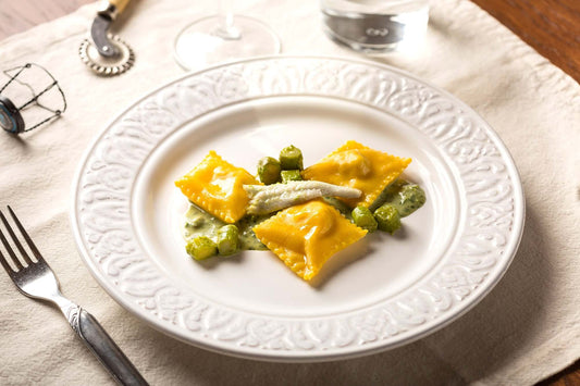 Ravioli di sogliola al sugo di asparagi